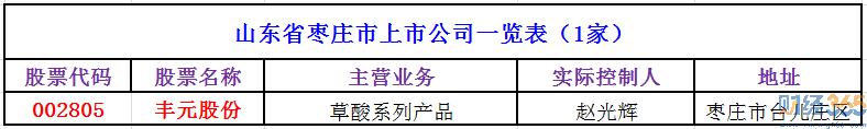 山东省枣庄市上市公司一览表